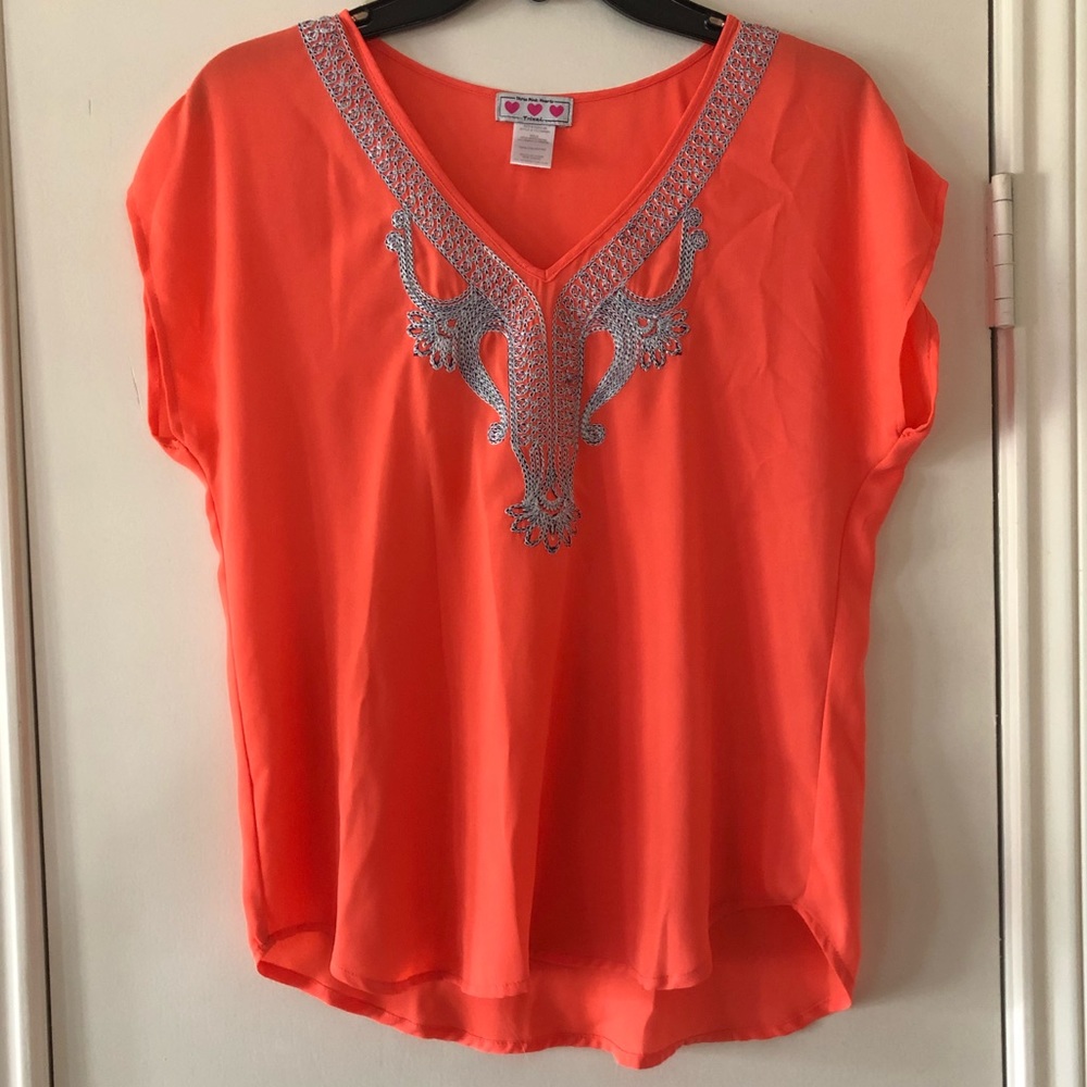 Light Weight Coral Tee with Front Embroidery